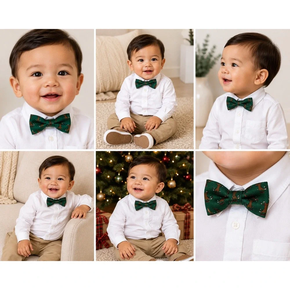 Baby Boys Green Horse Print Bow Tie Adjustable 0-24 Months Holiday Wedding